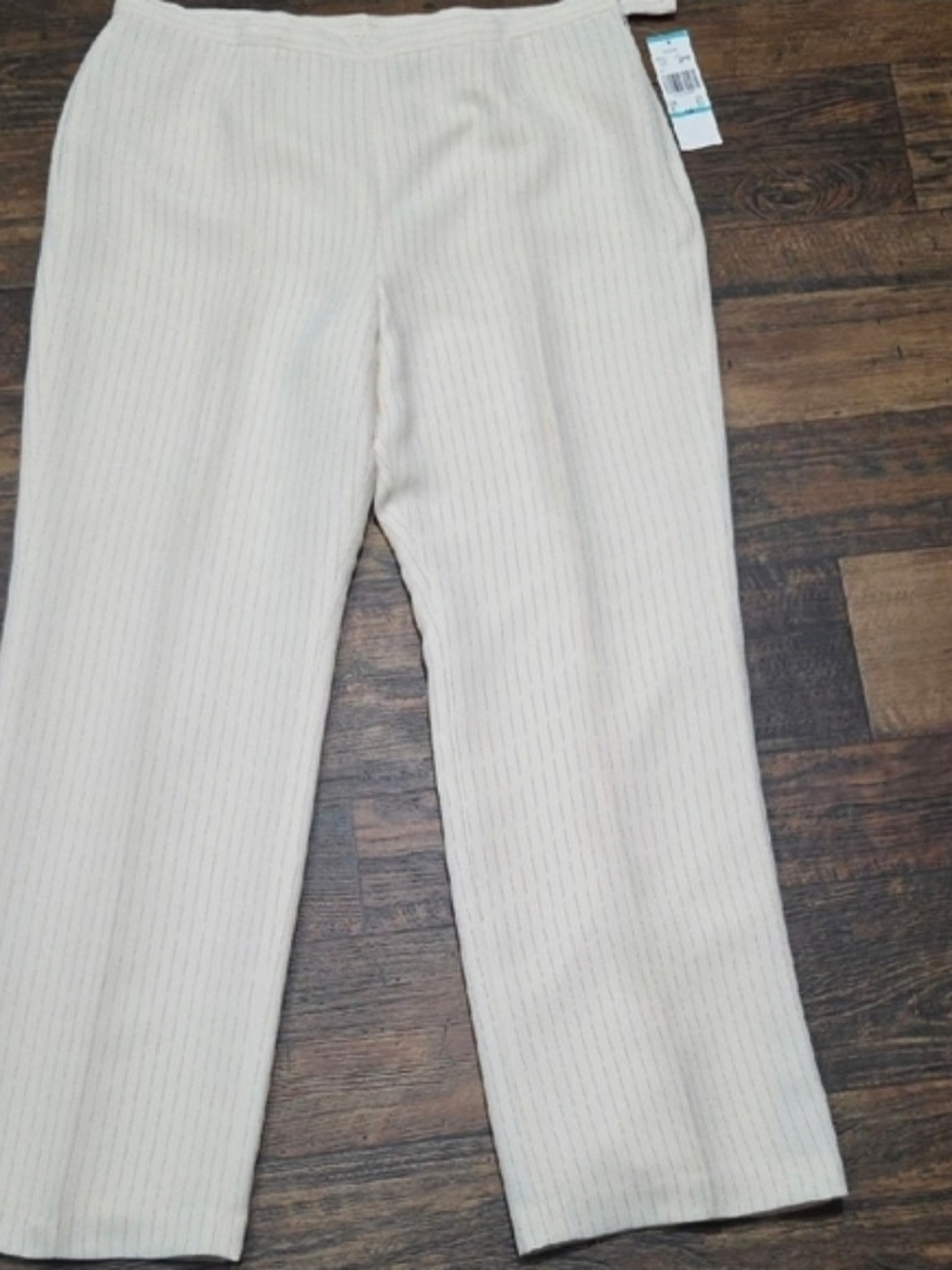 Evan Picone Cream Ribbed Wide-Leg Knit Pants